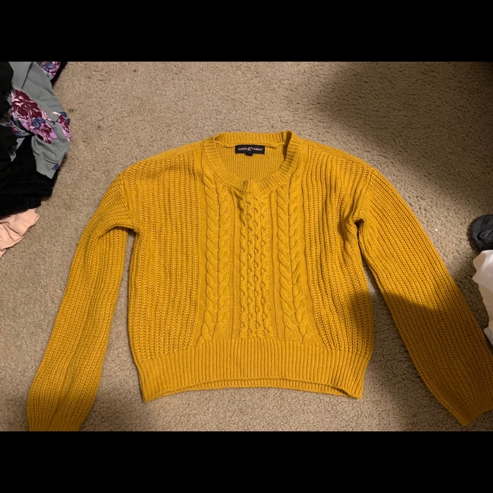 Yellow Cropped Knitted Sweatshirt